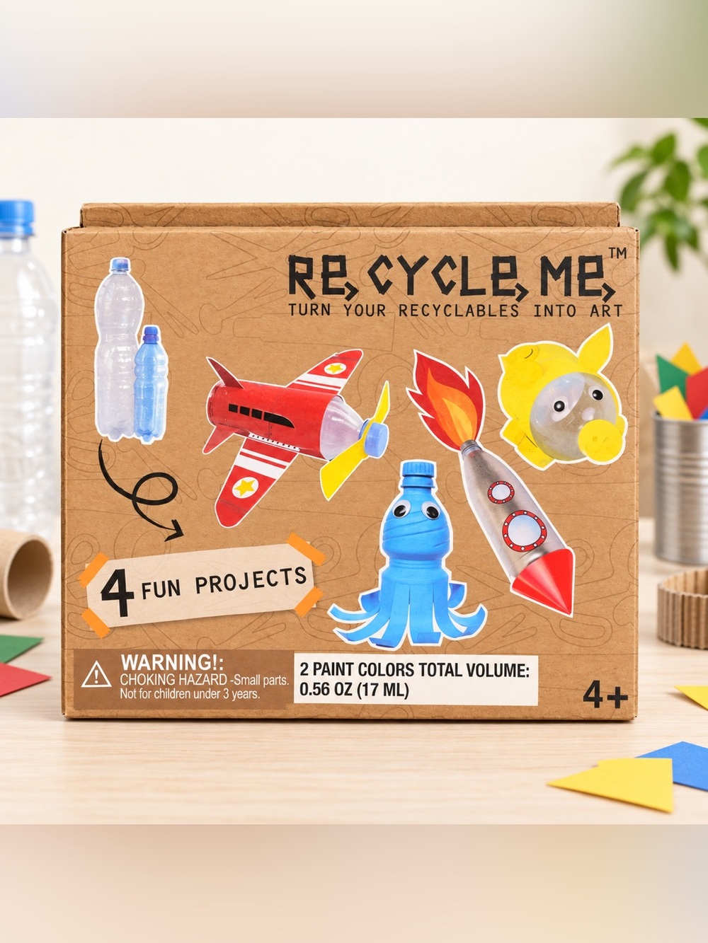RE-CYCLE-ME Kids Recycled Bottle Art Craft Kit 4 Projects Age 4+